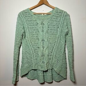 Anthropologie Moth. Mint Green Cable Knit Boho Cotton Blend Sweater Size Small
